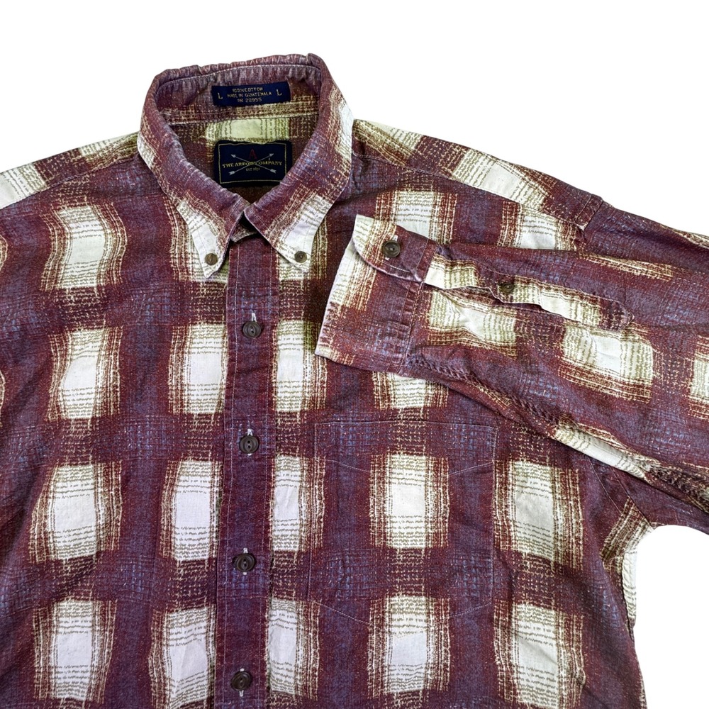 The Arrow Company Plaid Shirt L Red Beige Button Up Casual Vintage Cotton‎